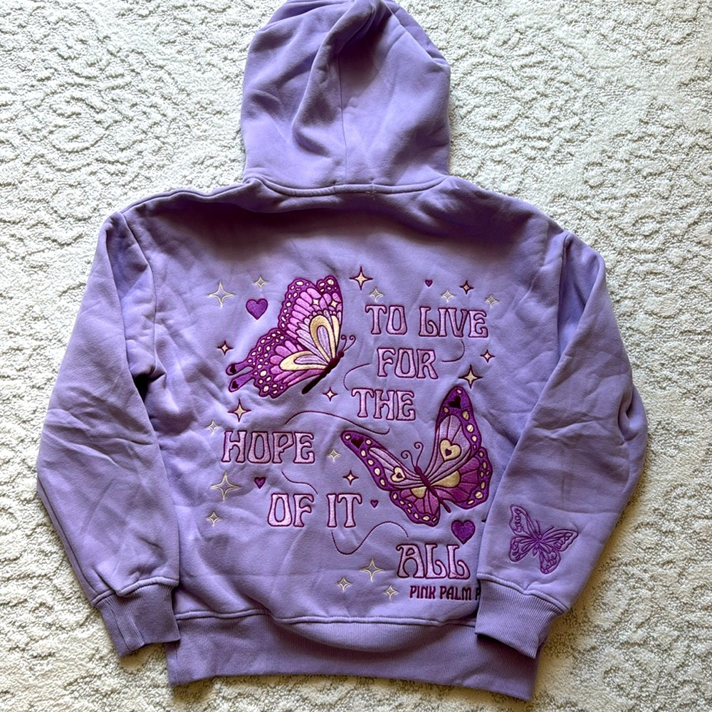 Purple pink palm puff hoodie - brand new never worn